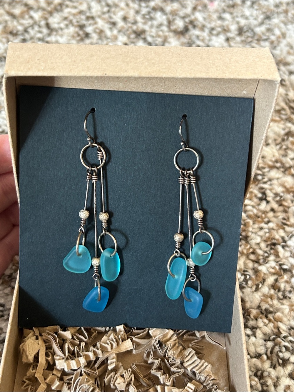 Blue Sea Glass Drop Earrings - Women Jewelry
